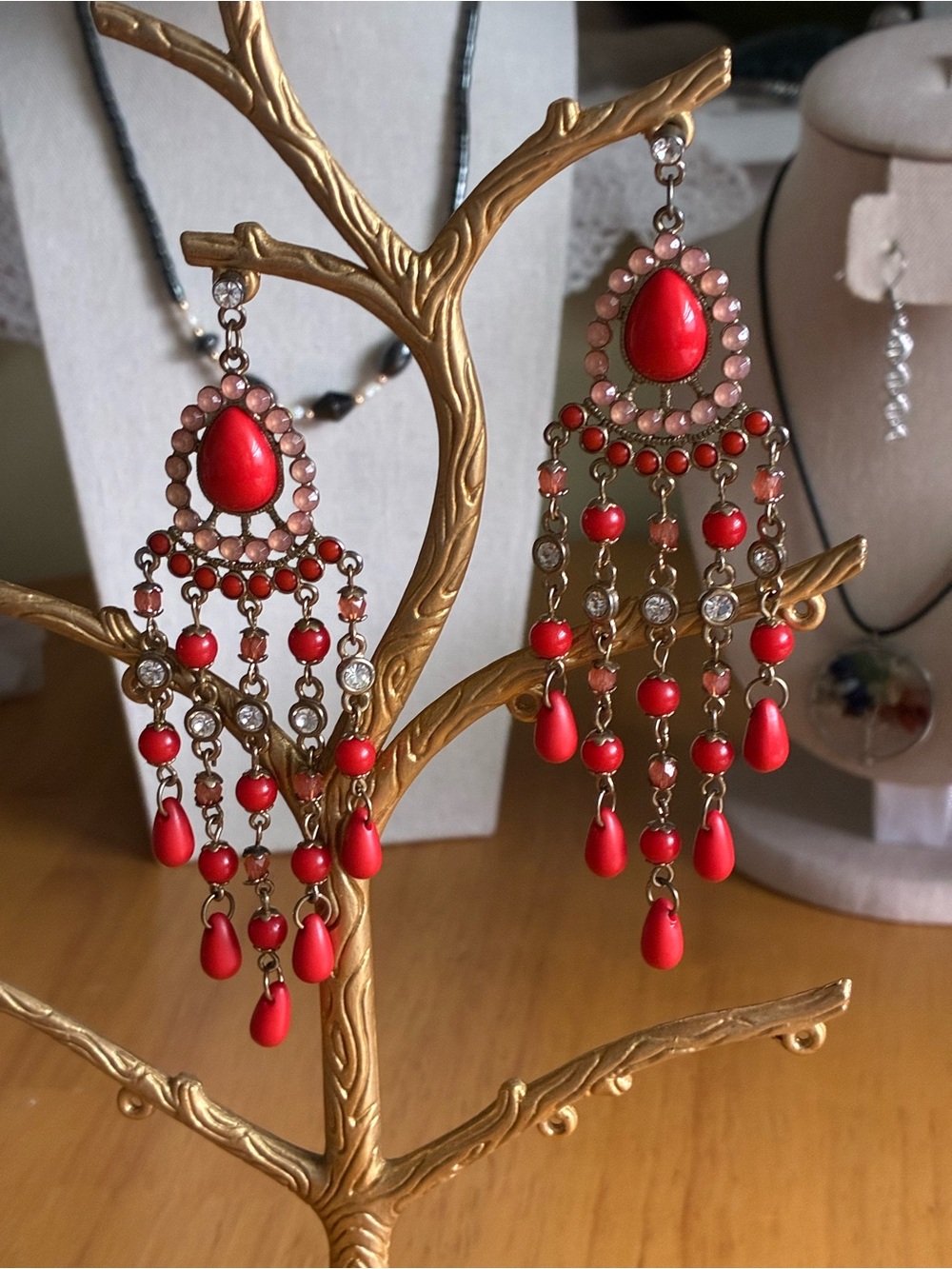 Vintage-style Red Chandelier Earrings.